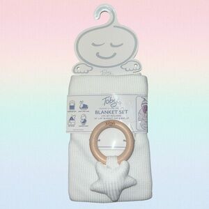 Toby Swaddle Baby White Waffle Thermal Blanket Wrap  and Rattle +NO HAT